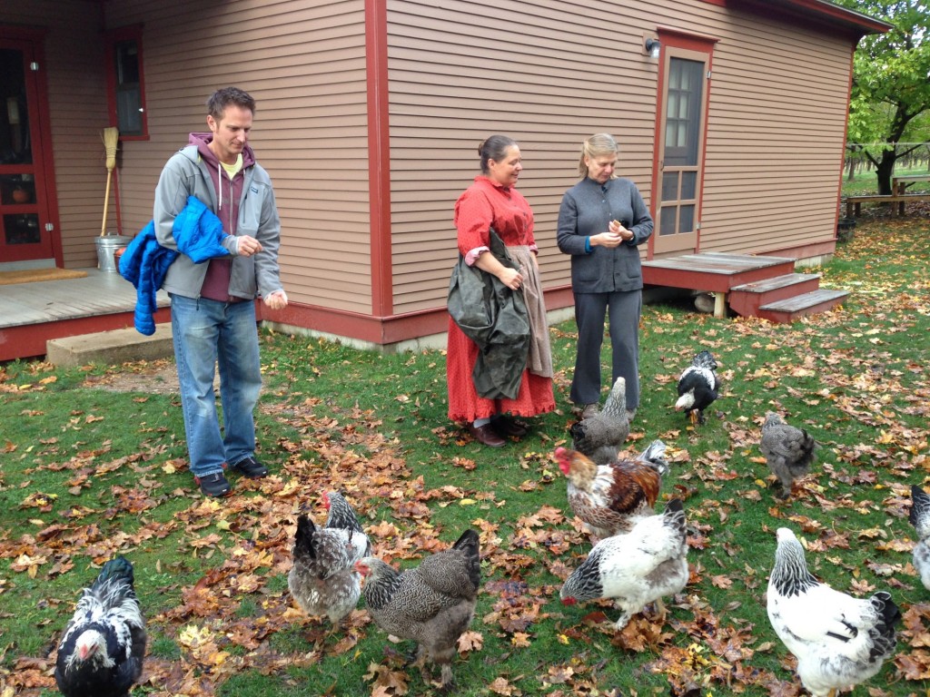 Visiting with the chickens--just one fun activity at the Frolic!